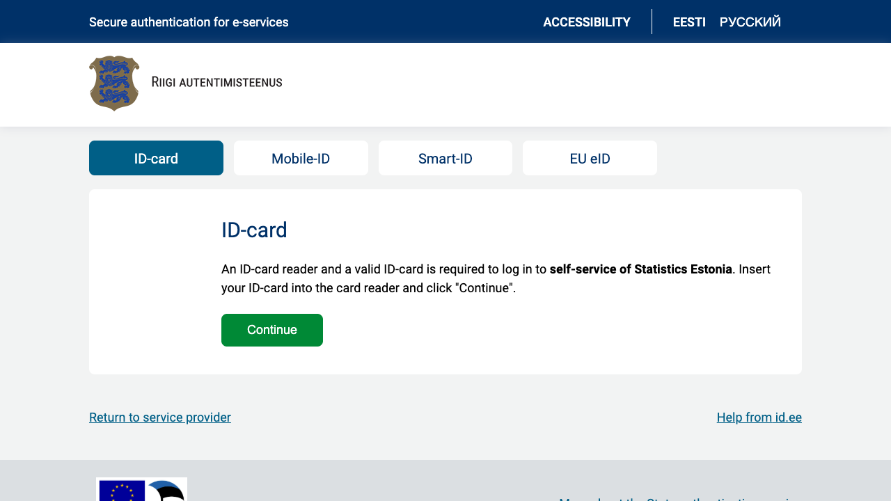 State authentication methods for the Statistics Estonia self-service
